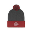 Load image into Gallery viewer, Grey and red Saltbox pom pom beanie laying down