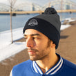 Load image into Gallery viewer, Man with black and grey Saltbox Pom Pom beanie on head
