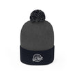 Load image into Gallery viewer, Black and grey Saltbox pom pom beanie standing
