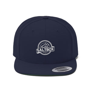 Saltbox Brewing Company unisex flat bill hat in true navy and green
