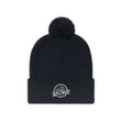 Load image into Gallery viewer, Black Saltbox pom pom beanie laying down