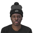 Load image into Gallery viewer, Man with black and grey Saltbox Pom Pom beanie on head